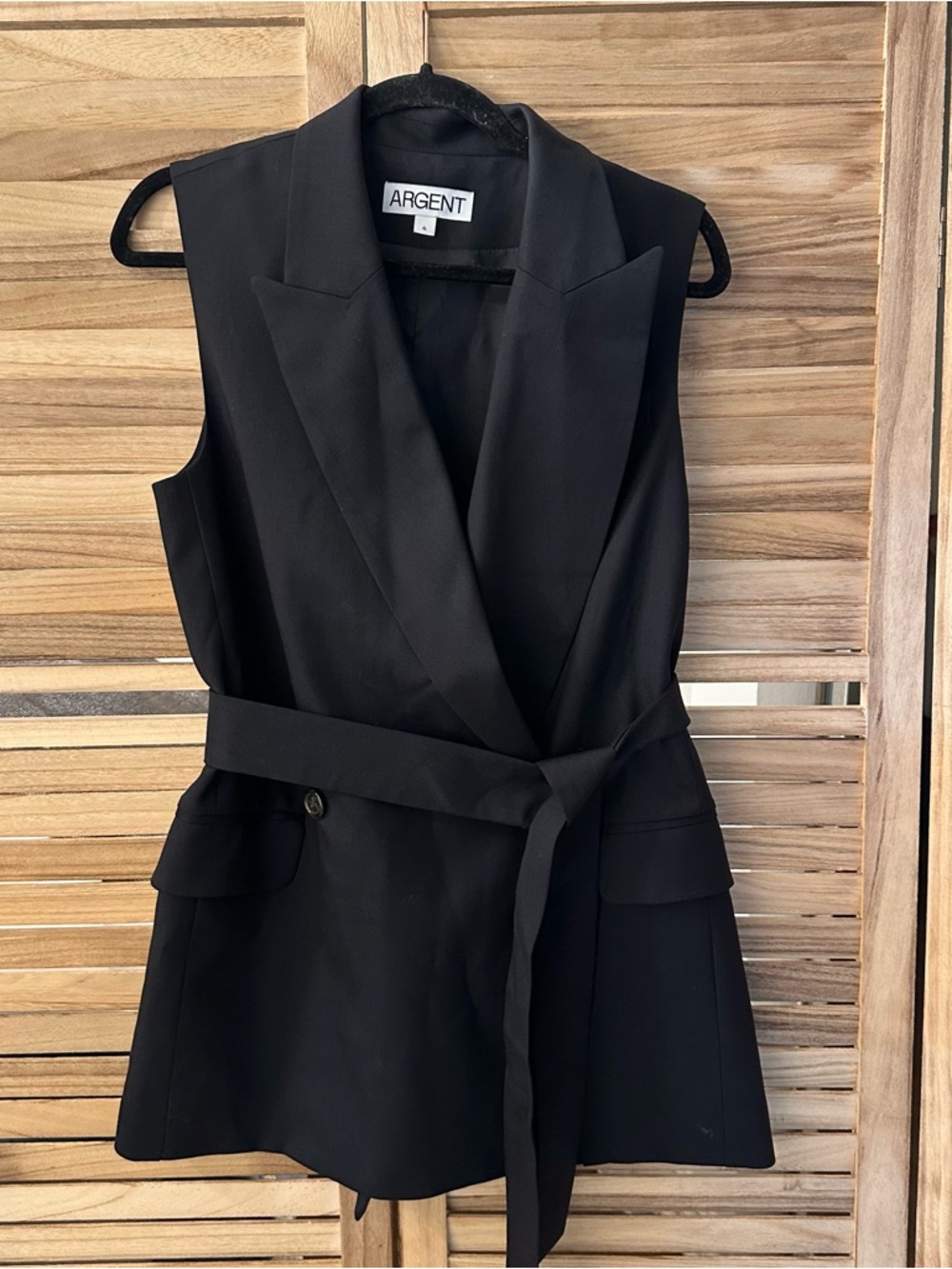 Argent Belted Vest in Seasonless Wool in black size 4 - Picture 2 of 5